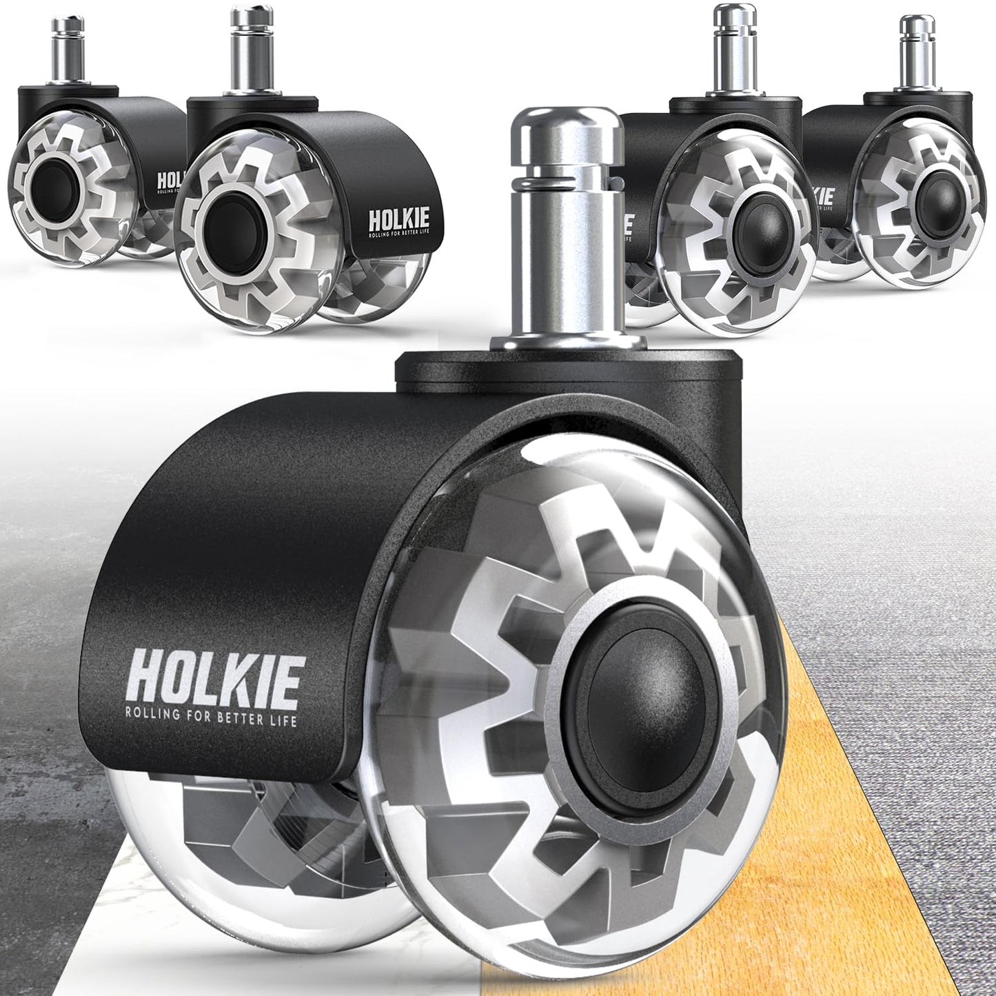 HOLKIE Office Chair Wheels 11x22mm Universal Fit 2 Inch Castors Replacement, Grey Dual Rubber Smooth & Silent Chair Casters Wheels-Set of 5 For Hardwood Carpet Floors Computer Gaming Desk Rollers