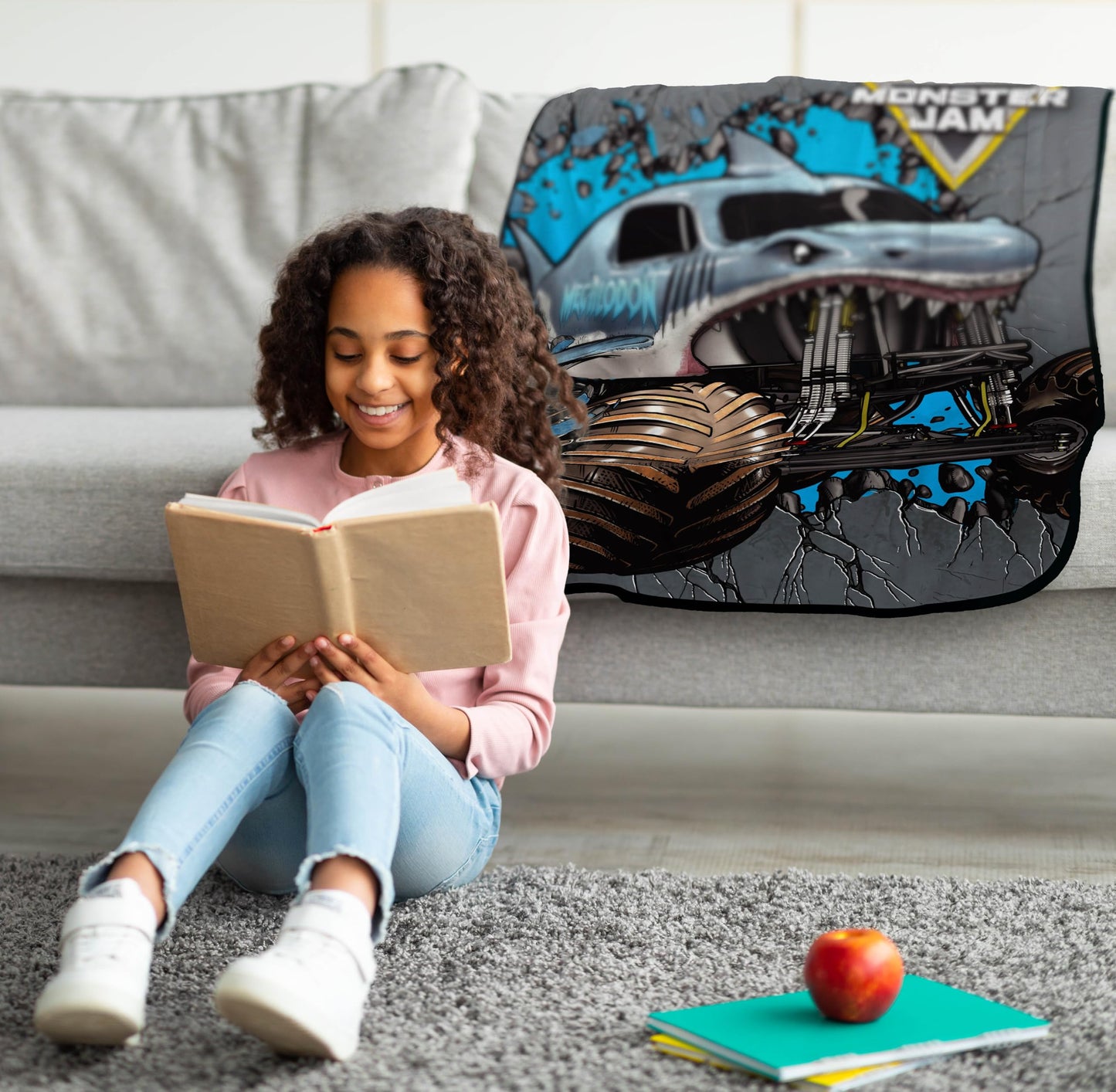 Jay Franco Monster Jam Megalodon Kids Throw Blanket 46x60 - Super Soft Cozy Fleece Microfiber, Fade Resistant, Machine Washable for Couch & Bed, Gift for Kids (Official Licensed Product)