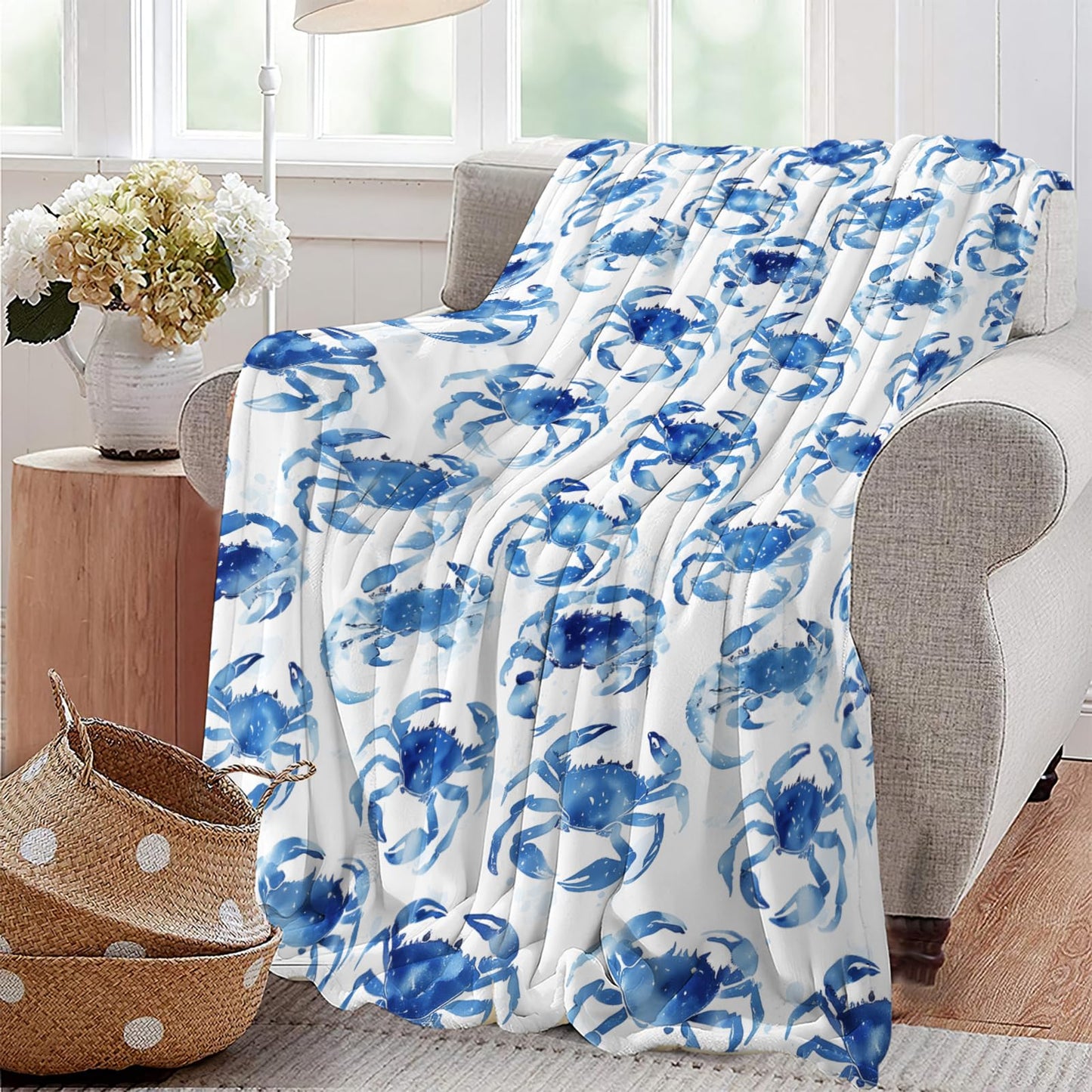 Lovira Crab Throw Blanket Nautical Ocean Beach Coastal Print Throw Blankets Gifts for Couch Sofa Bed Stuff Decor Lightweight Soft Cozy Fleece Plush Warm Flannel Bedding for Lover Men Women 40"x50"