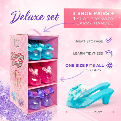 Little Fairy Princess Dress Up Shoes - 3 Soft Princess Jelly Shoes, Kids, For Girls Age 3-6 Years, Little Girls Shoe Storage Box, Fancy Dress, Toys