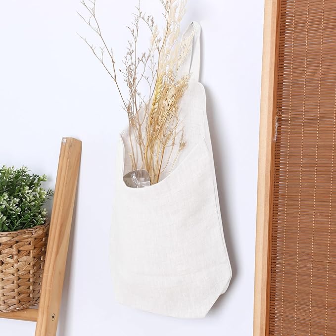 100% Linen Hanging Storage Bags Baskets 2 Pcs, Small Wall Storage Bag