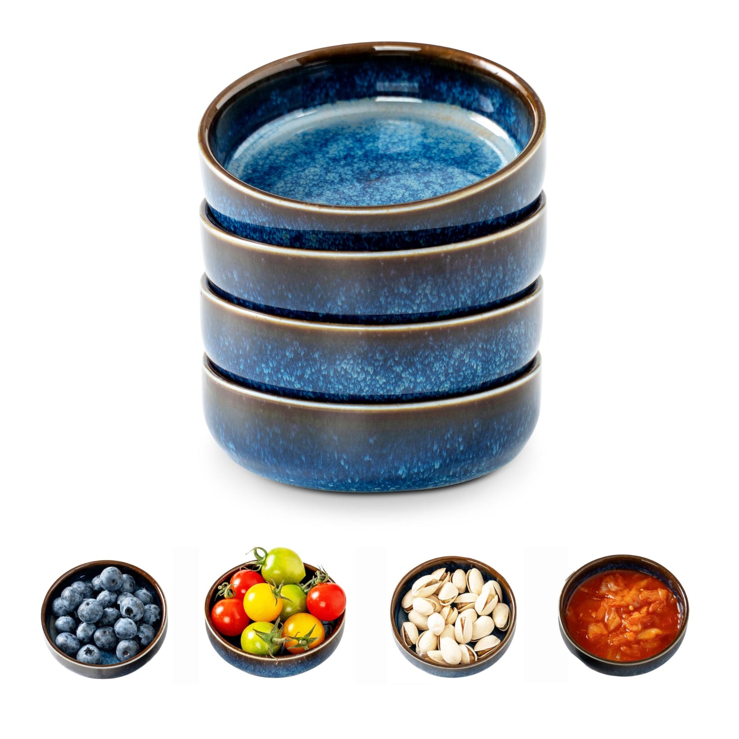 Dipping Bowls Set of 4, 2462°F High-Fired Reactive Glaze Ceramic Small Bowls for Dips,Olive Oil & Sauce,Elevates Table Setting,Idea for BBQ,Afternoon Tea,Entertaining,Housewarming & Holiday Gifts