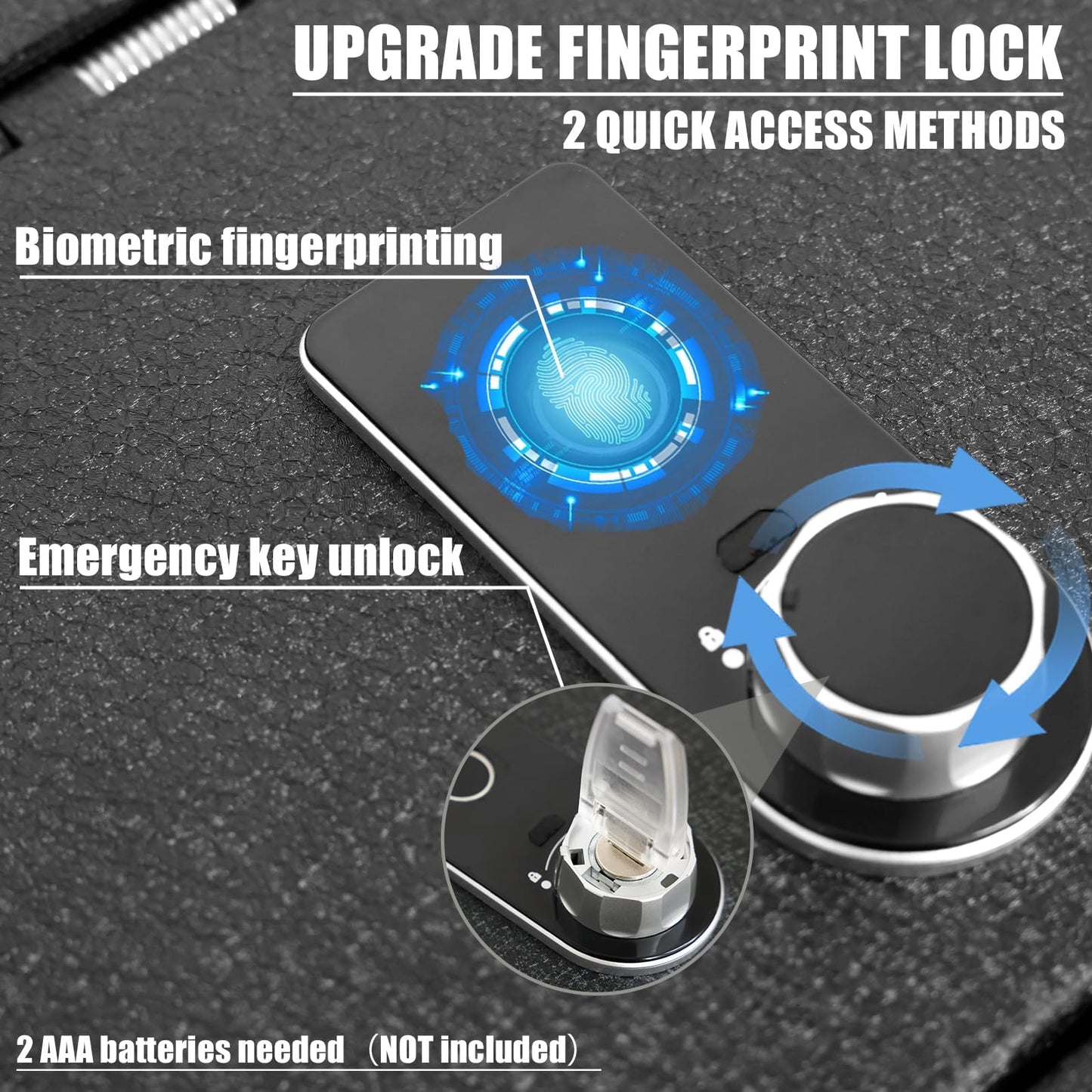 Center Console Gun Safe Vault - WASAI Vehicle Safe Vault Compatible with Dodge Ram 1500/2500/3500 2019-2026, Anti-Theft High Security Armrest Lock Box with Biometric Fingerprint Lock with Backup Key.