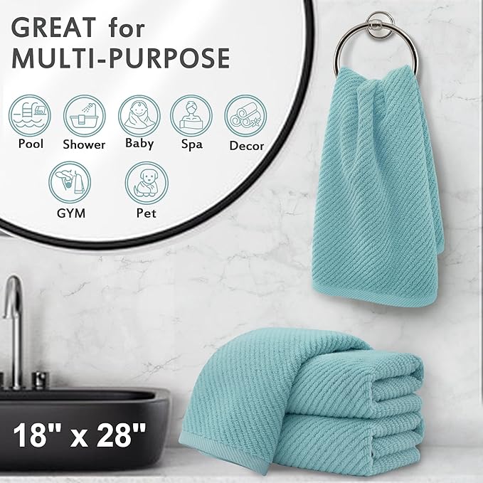 Teal Hand Towels for Bathroom, Bathroom Hand Towels Set of 4, Large 18" x 28"