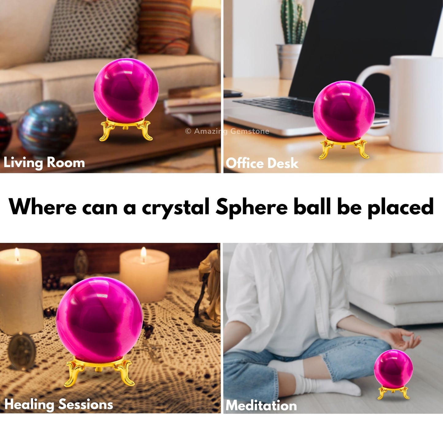 Amazing Gemstone Pink Onyx Crystal Ball with Stand - 2 Inches Crystal Sphere Meditation Balls for Witchcraft and Decorative Balls