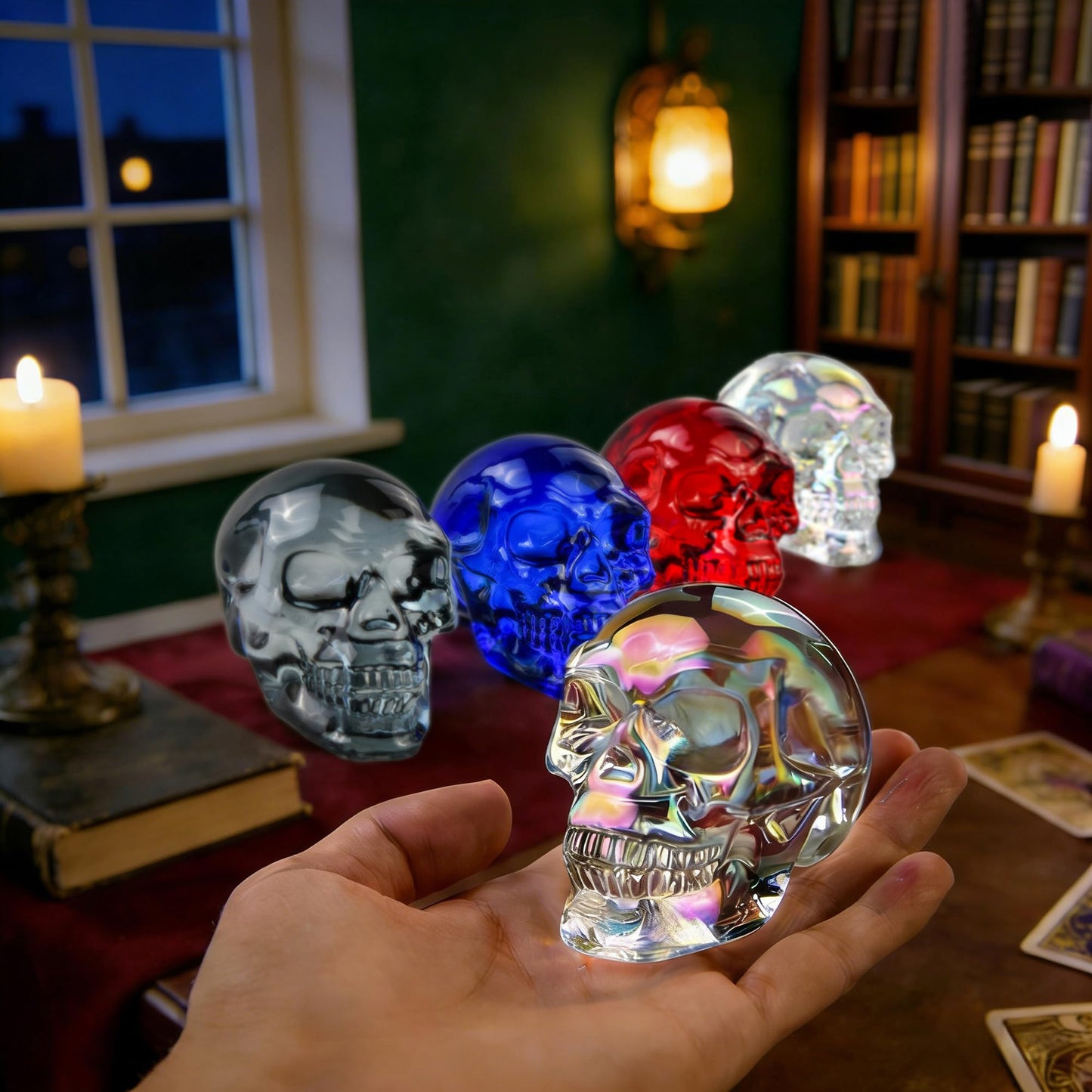 QIANCHANG Black Plating Glass Skull Figurines, Skeleton Heads Model for Day of The Dead/Halloween, Gothic Decor Skull Gifts for Women