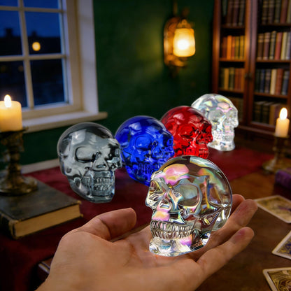 QIANCHANG Black Plating Glass Skull Figurines, Skeleton Heads Model for Day of The Dead/Halloween, Gothic Decor Skull Gifts for Women