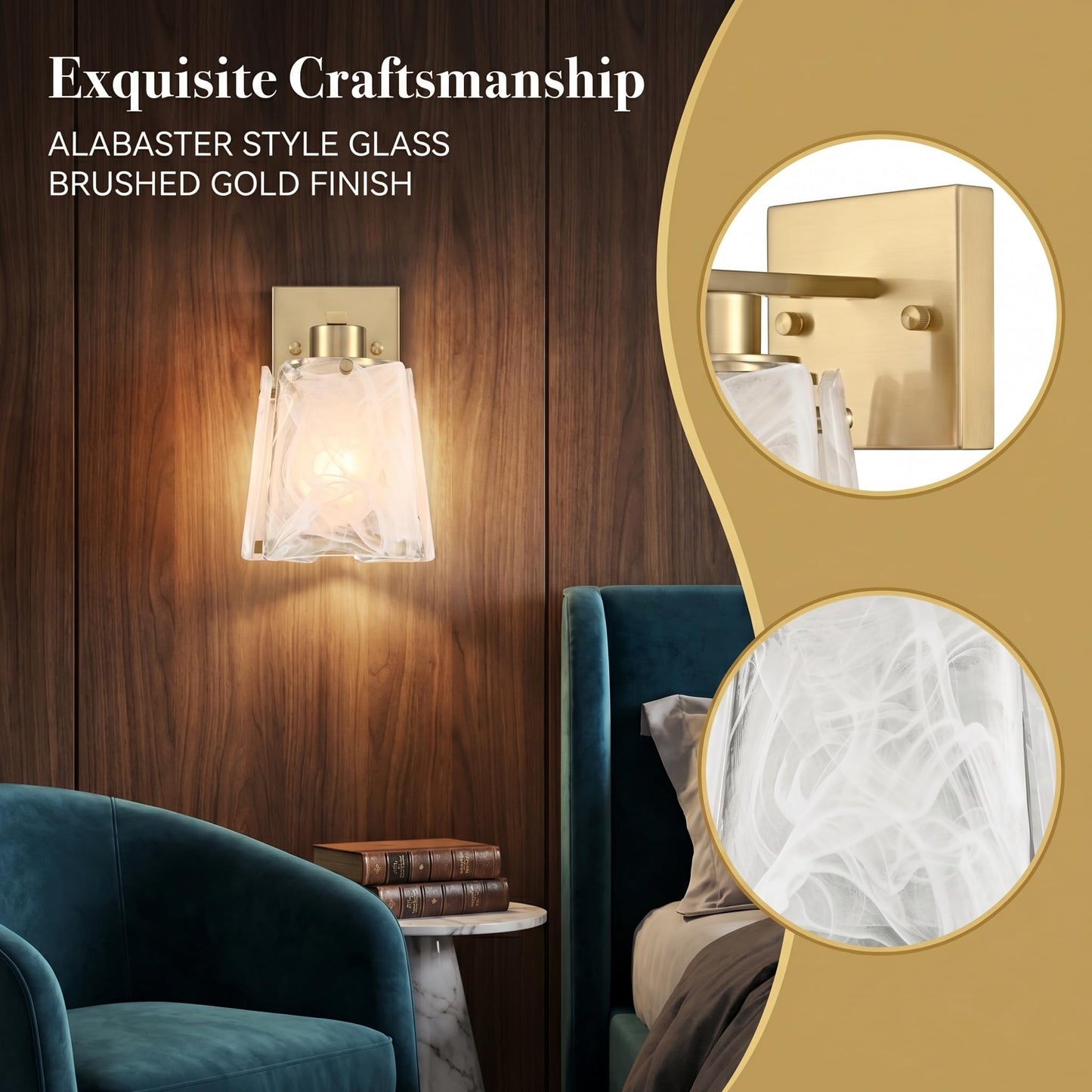 DAYCENT Small Modern Gold Wall Sconce with Glass Shade 1-Light Hardwired Brass Sconces Lighting Bell-Shaped Wall Light Fixtures for Bedroom Hallway Bathroom, E26 Base