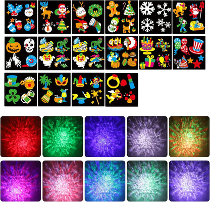 Halloween Slide Show Outdoor Holiday Projector, 2 in 1 Water Wave Outside Projector Lights Christmas with Dynamic 16 HD Patterns for House, Garden, Yard, Xmas, New Year, Thanksgiving Day