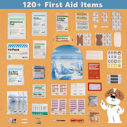 StBernard Home First Aid Kit Complete Family in Music Box - 120+ Professional Medical Essentials, Emergency Kit for Family, Kids, Classroom, Gifts (Alpine Snowscape)