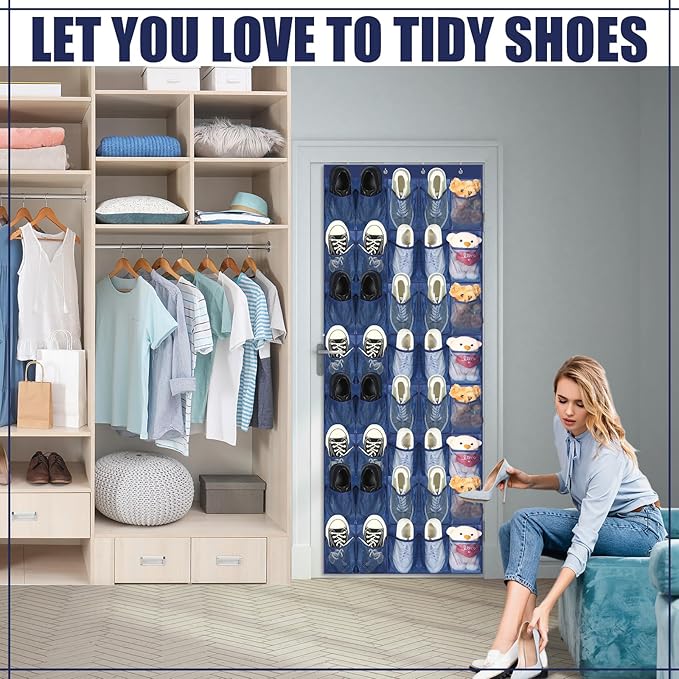 Windyun 40 Large Over the Door Hanging Shoe Organizer Navy Blue Mesh Pockets