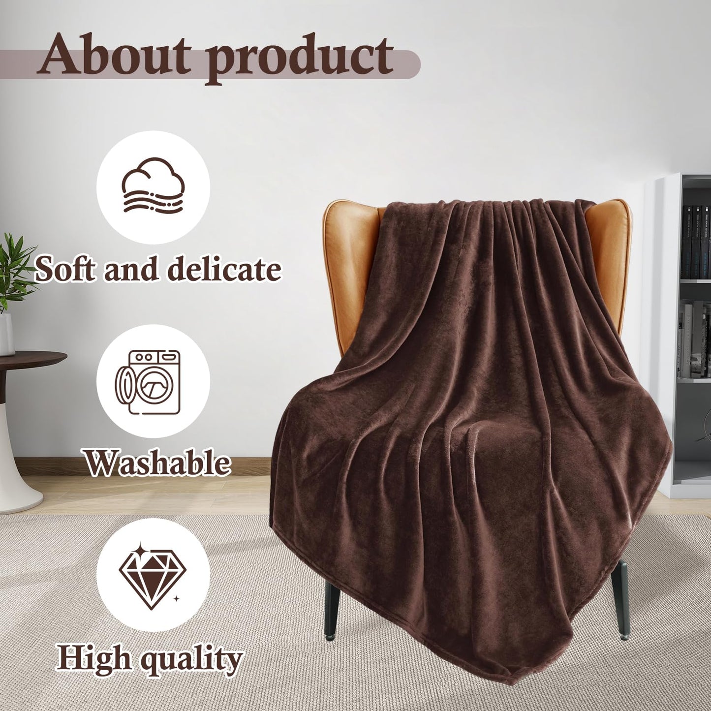 Primero Basics Plush Velvet Throw Blanket 66" x 90", Large Soft Warm Microplush Blanket for Couch & Bed, Cozy Fuzzy Winter Throw – Chocolate Brown