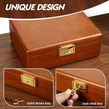 LIBOLXSP Solid Walnut Wood Jewelry Box with Lock,2 Layer Velvet Lined for Earrings Rings Necklaces Bracelets Watches,Both Style and Security, for Men Women,Vintage Brown