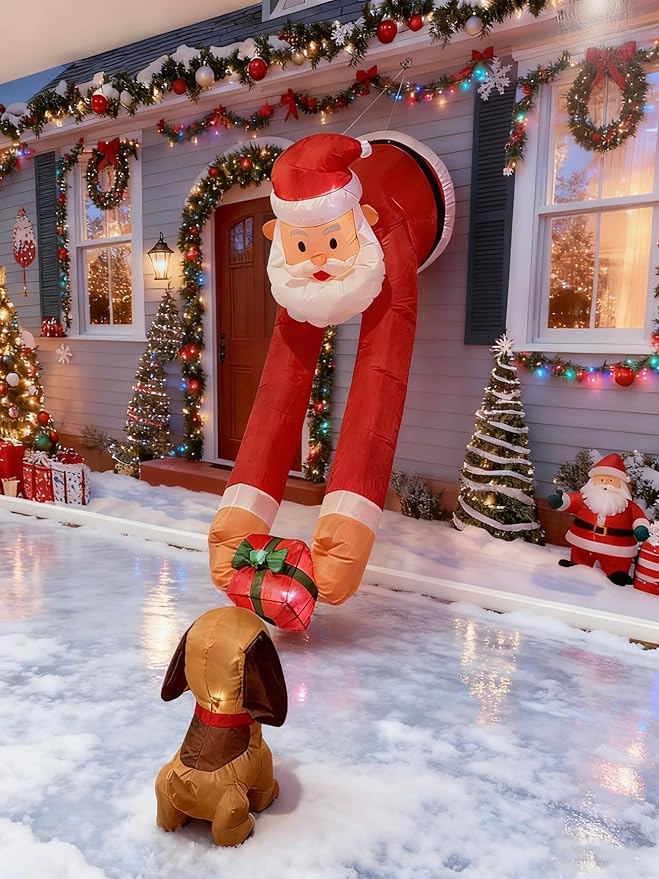 7ft Christmas Inflatable Santa Claus with Puppy and Gift Box - Outdoor Holiday Decor for Christmas, Ideal for Front Yard and Doorway