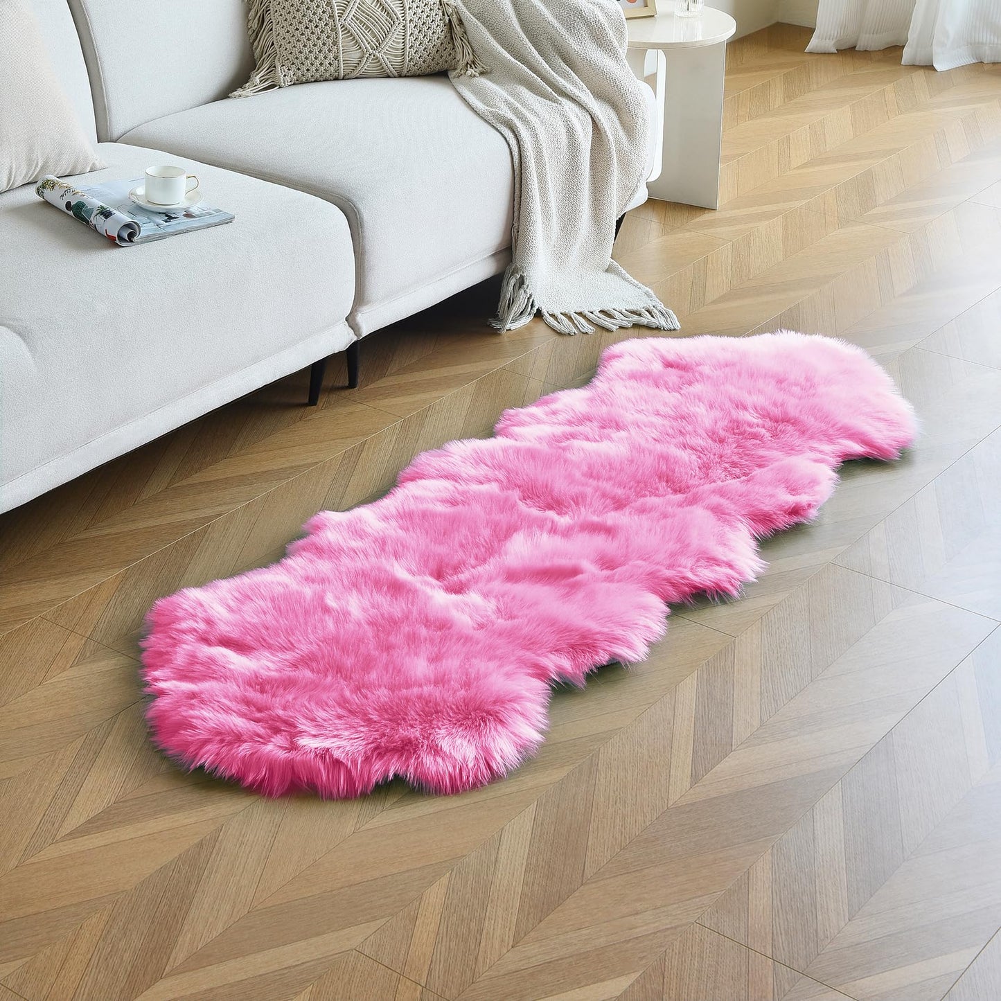duduta Hot Pink Faux Sheepskin Runner Rug 2x6 ft, Fluffy Shag Girls Bedroom Dorm Rug Decor Fur Seat Covers Washable