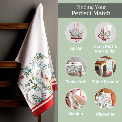 Maison d' Hermine Kitchen Towels Set of 3 100% Cotton 20" x 27.5" Reusable Cloth Tea Dish Towels Absorbent with Hanging Loop for Kitchen Dining Thanksgiving Christmas Decorations (Holly Time)