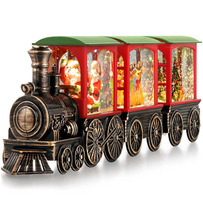 Gorrzai Train Snow Globe Christmas Snow Globe Lantern with Auto 6H Timer and Manual Glitter, Lighted Christmas Decorations Indoor with Santa Claus Reindeer Tree for Home Tabletop, Battery Operated