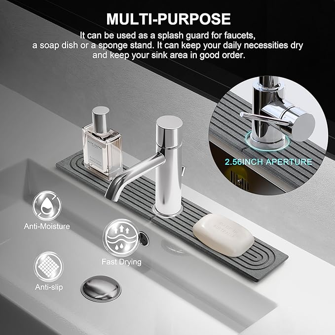 Faucet Mat for Kitchen Sink, Diatomite Fast Drying Stone Sink Tray, Super
