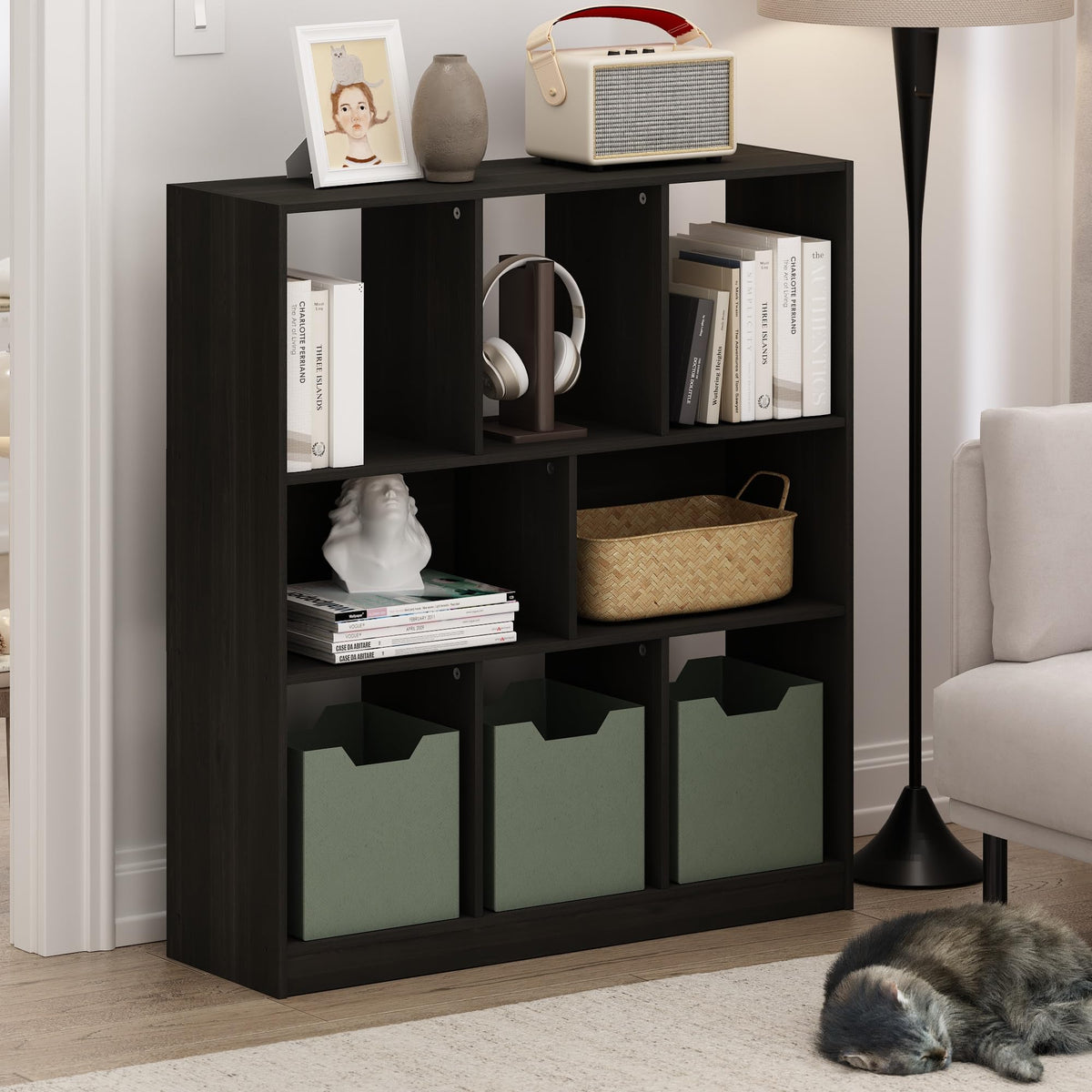 Furinno DALY Book Shelf, 8-Cube Bookshelf, Horizontal Cube Storage Organizer Bookcase, 10.9 x 35.4 x 39.4, for Living Room, Bedroom, Home Office, Espresso