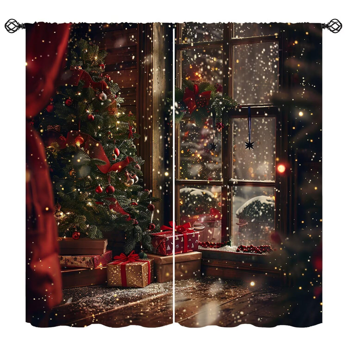 Merry Christmas Curtains Happy New Year Christmas Tree Snowflake for Living Room Bedroom Decor Window Drapes 42" W X 45" L
