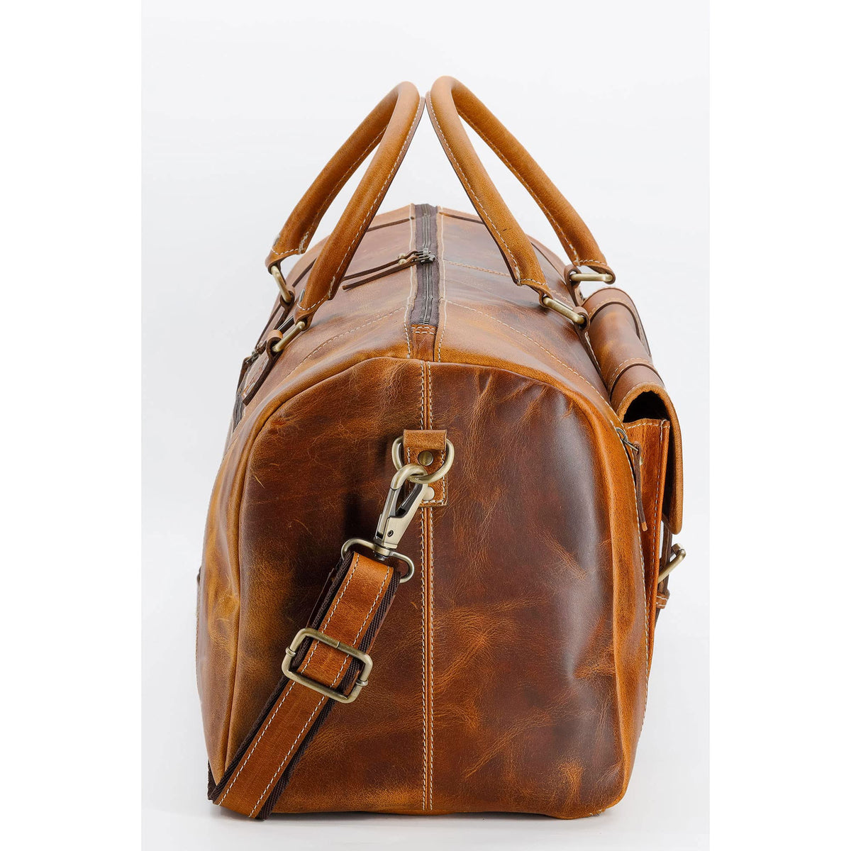 KomalC Leather Duffle Bags for Men and Women Travel Overnight Weekend sports bag holdall Gym Duffel for Men (Distressed Tan, 28 Inch)