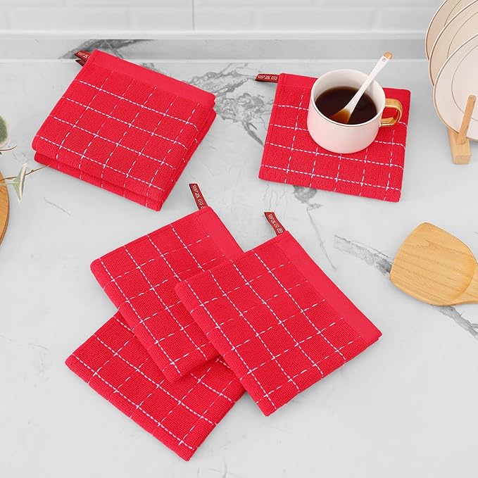 Mordimy 100% Cotton Terry Cloth Dish Cloths, Soft and Absorbent Checkered Dish