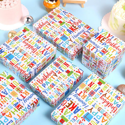 100 Sheets Happy Birthday Tissue Paper, Watercolor Letters Wrapping Paper for Birthday DIY Crafts Christmas Party Supplies, 13.8 x 19.7 Inch