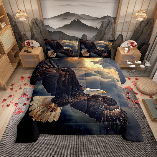 Manfei Flying Eagle Bed Comforter Set Queen Size,Wild Nature Animal Super Soft Microfiber Bedding Set for Girls Boys,Nature Clouds Sky Sunshine Print Decorative Quilter Set