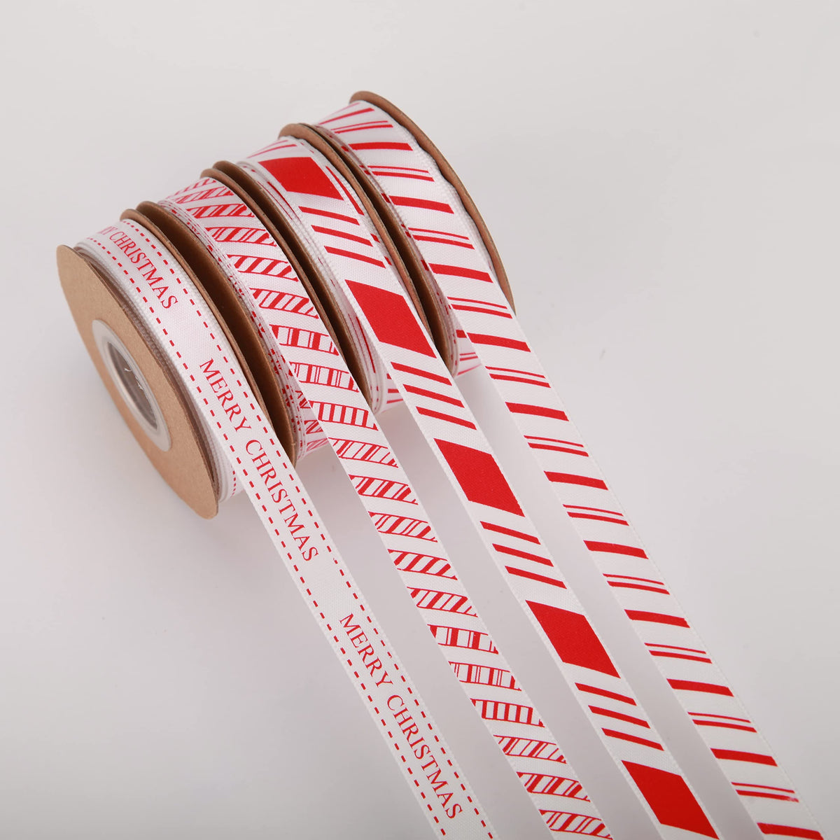 Meseey 4 Rolls Total 40 Yards Red Striped Ribbon 3/8 Inch Christmas Candy Cane Ribbons Use for Christmas Gift Wrapping, Party Decoration,All Crafting and Sewing (3/8inch, red)