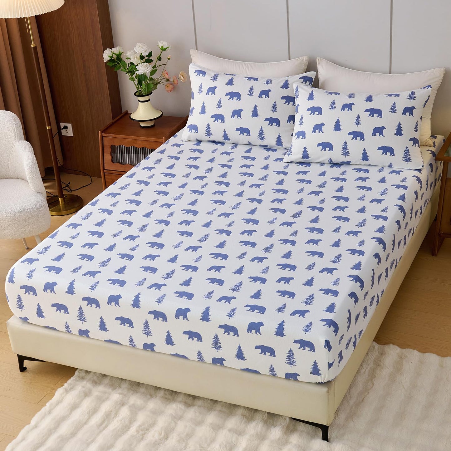 LANYETON 100% Cotton Flannel Fitted Sheet Only, Ultra Soft Cozy Warm Fitted Bottom Sheet for All Season, 16" Deep Pocket, King