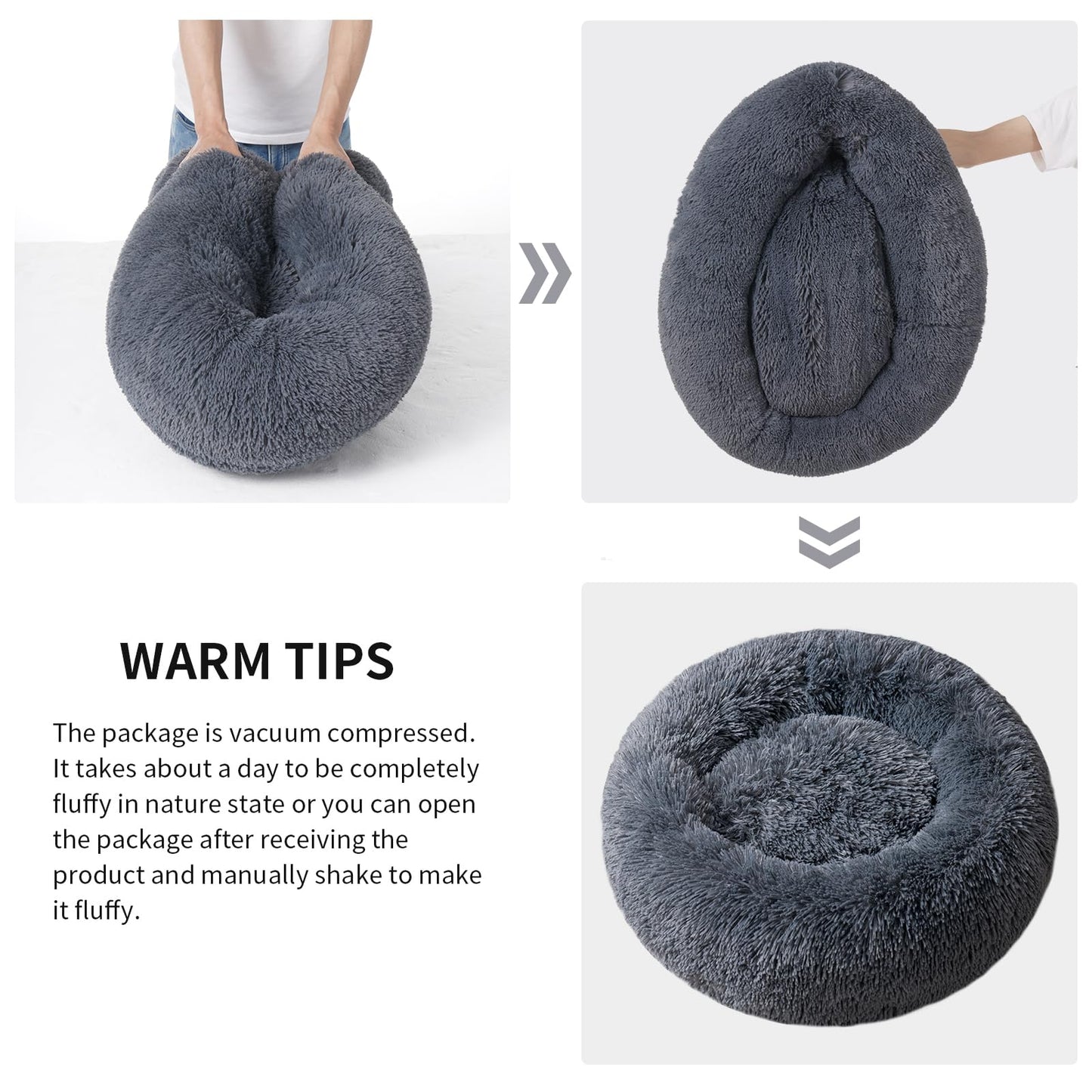 YOJOGEE Small Cat Bed for Indoor Cats, Self-Warming Donut Kitty Bed for Small Cats Keeping Warm, Washable Pet bed with Anti Slip Base, DarkGrey 40cm