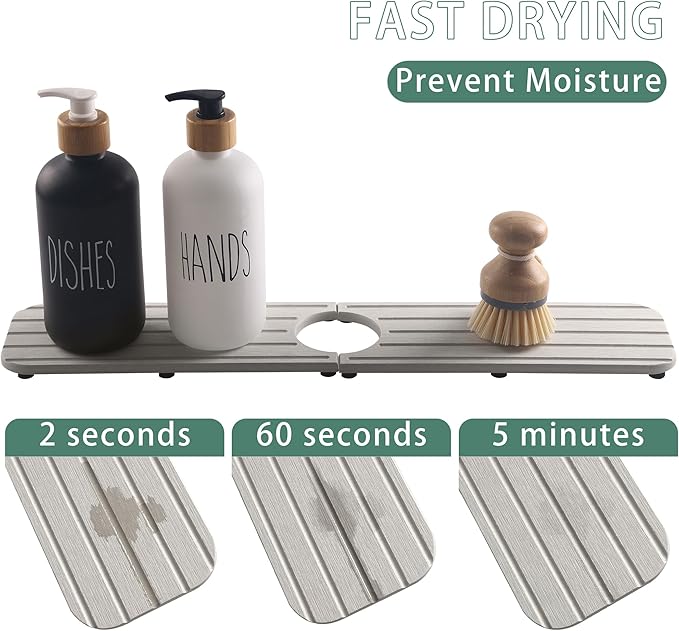 20inch x 4inch Kitchen Sink Faucet Mat, Water Absorbing Stone Faucet Splash