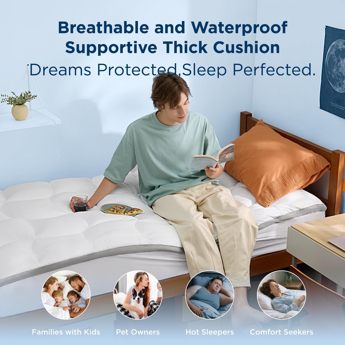 Bedsure Twin XL Mattress Topper - 800 GSM Waterproof Mattress Topper for College Dorm Room Essentials with 8-21 Inches Deep Pocket, Pillow Top Twin Extra Long Bed Pad Fitted for Bedroom - White