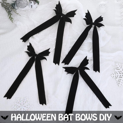 Eurzom 12 Pcs Gothic Christmas Bat Bows Tree Ornaments 10'' x 6'' Spooky Christmas Decor Horror Black Bat Shaped Velvet Bows, Creepy Nightmare Hanging Decorations for Xmas Wreath Home Party Gift