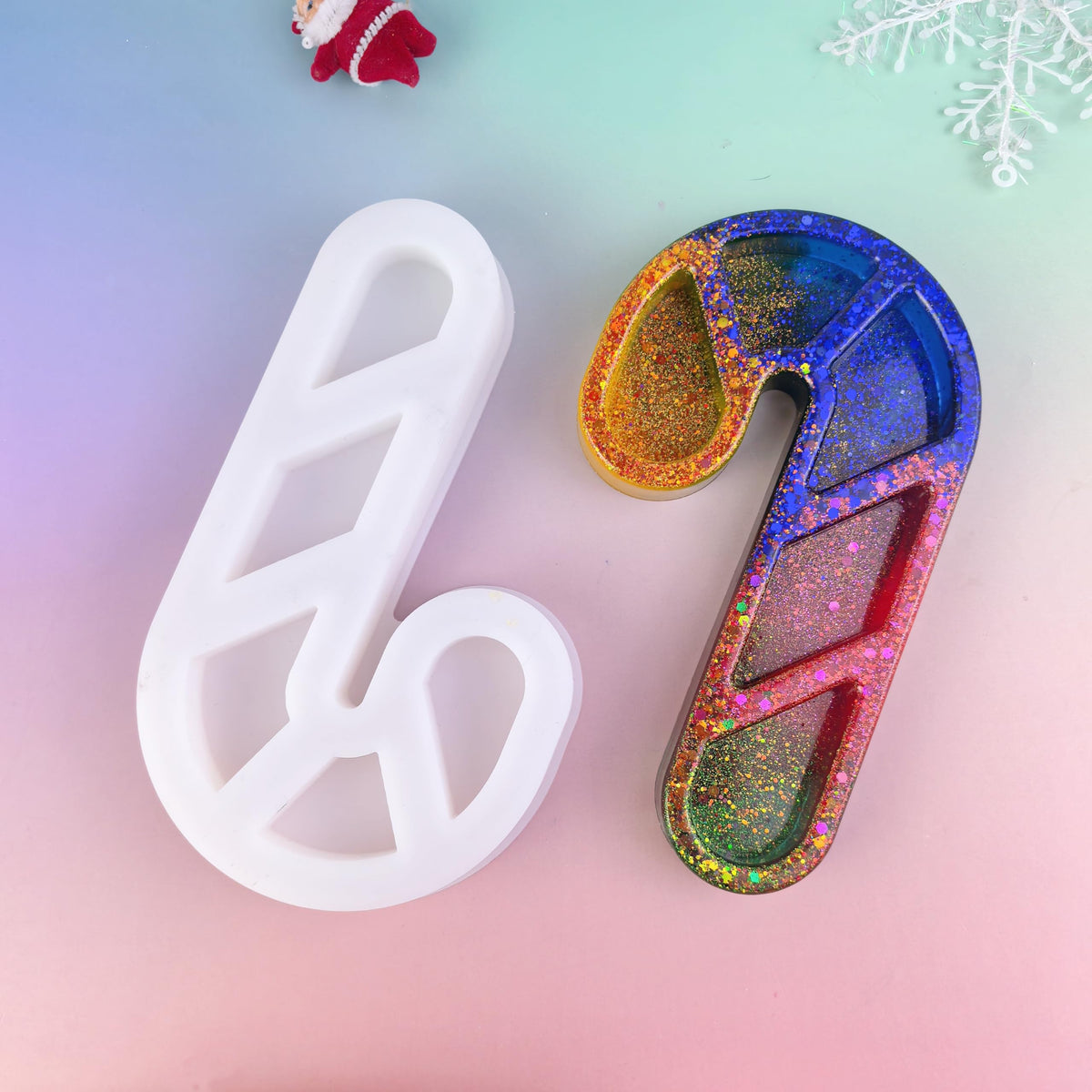 Christmas Candy Cane Resin Tray Silicone Mold, Candy and Snack Plates, Jewelry Storage Trays, Christmas Home Decor Casting Mold, Resin molds Silicone Clearance with Glitter Design