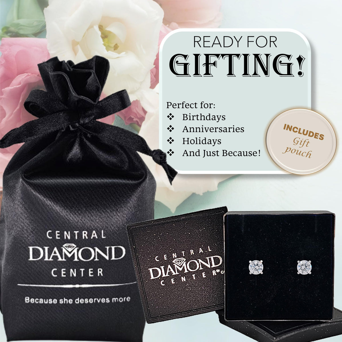 Central Diamond Center Round Simulated Diamond Stud Earrings Hypoallergenic Metal & Sterling Silver CZ - 5.25mm (1.00cttw) Platinum
