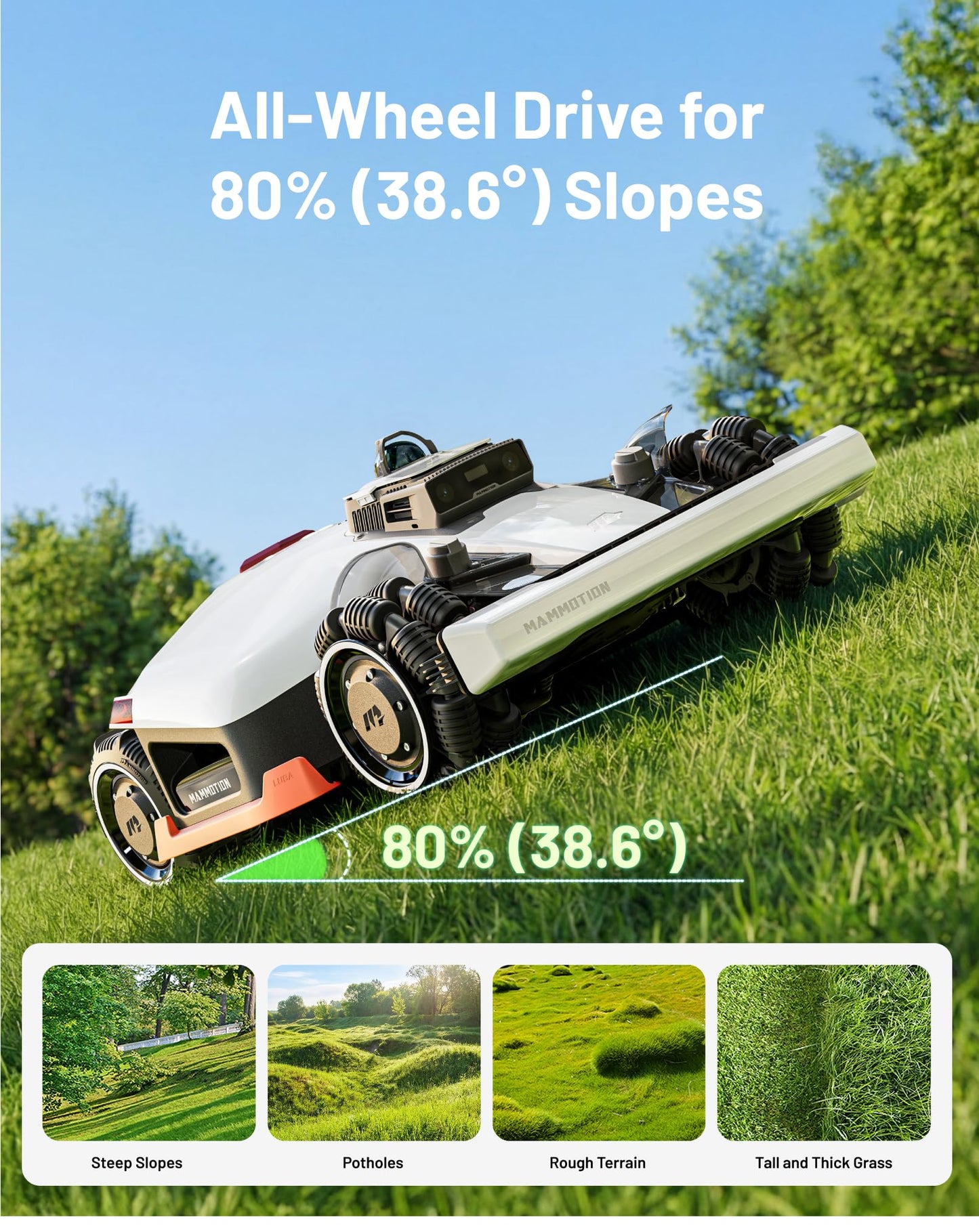 Mammotion LUBA 3 AWD 5000 Robot Lawn Mower with Garage (Ship Separately), 1.25 Acres, 360° LiDAR+NetRTK+AI Vision, All-Wheel-Drive for 80% Slopes, 50 Multi-Zone Management, Cutting Height 1.0"-2.7"