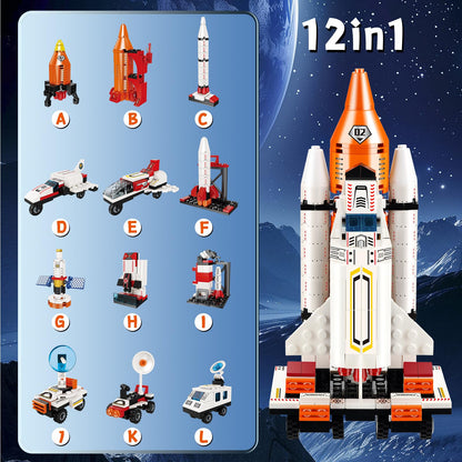 ZZXYPX 12-in-1 Space Rocket Building Blocks Kit - STEM Educational Toy Ages 6-12, 566 Pieces Creative Assembly Set for Kids