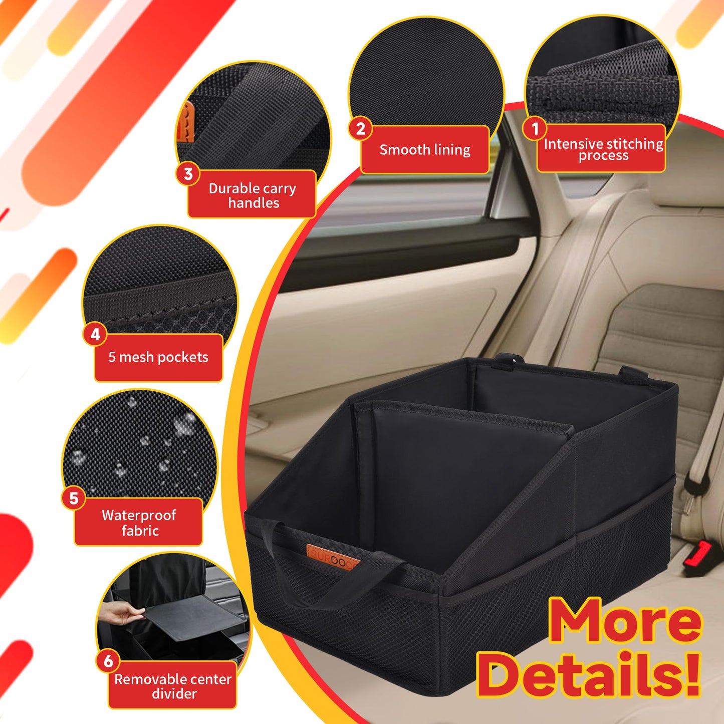 SURDOCA Car Seat Organiser for Front or Backseat, Travel Storage Accessories for Kids, Backseat Organiser with Tray for Toys, Snacks, Cups, Books, Tissue, Tidy and Clean
