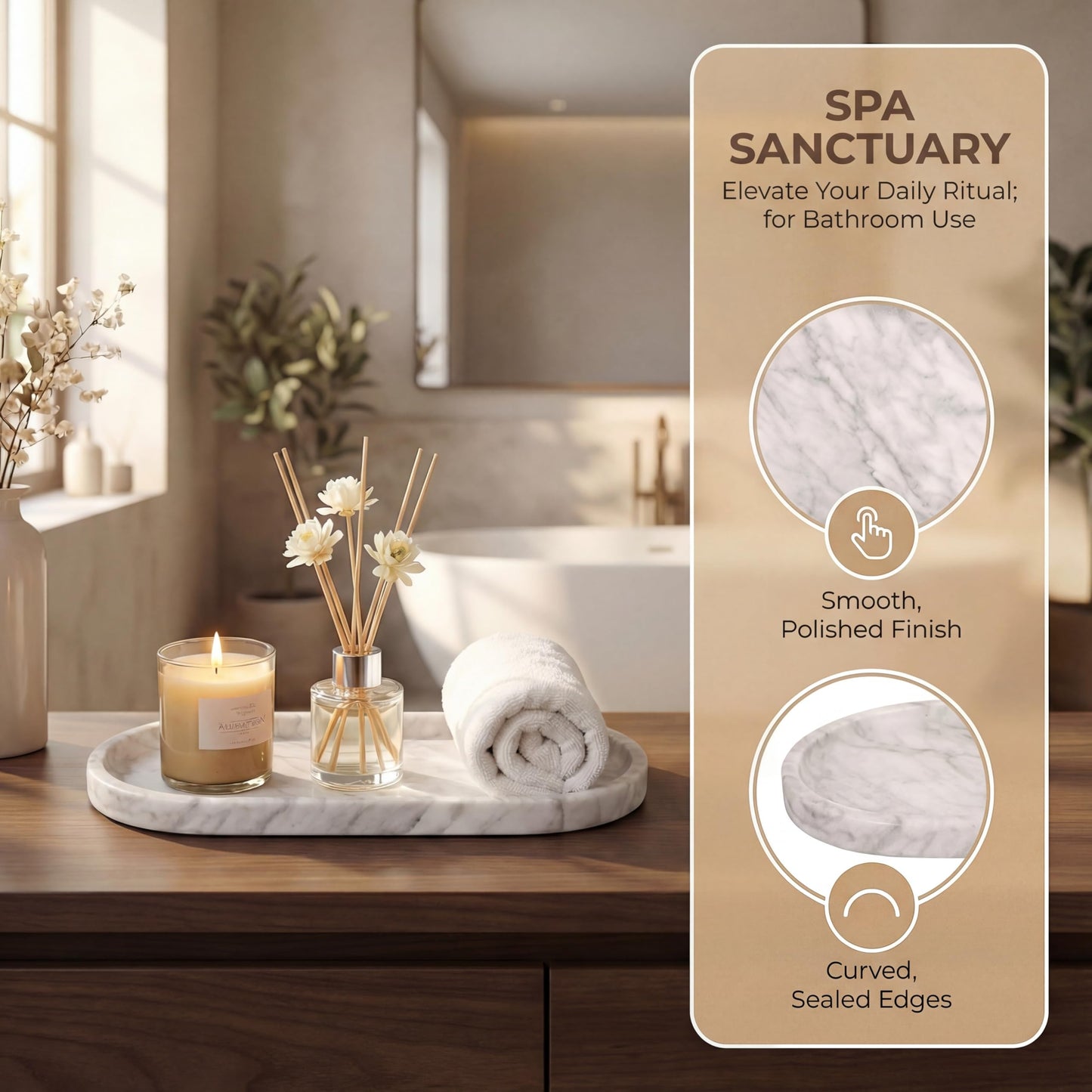 YKAJO Oval Real Marble Tray for Bathroom Kitchen Counter Stone Decorative Vanity Tray for Dresser Perfume Heavy Catchall Organizer for Soap Jewelry (Carrara White, 11.8" x 5.9")