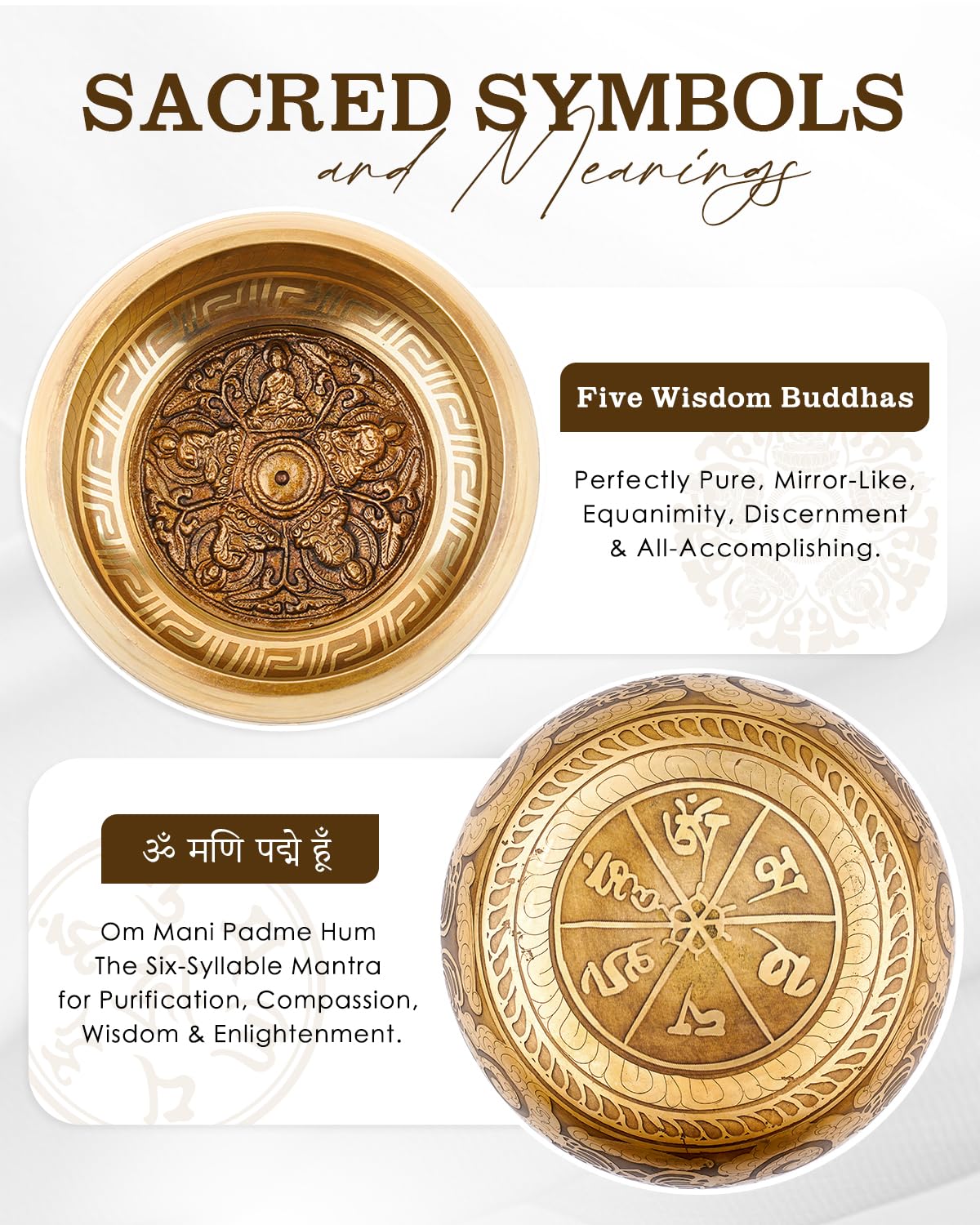 Tibetan Singing Bowls, Authentic Meditation Sound Bowls Handcrafted in Nepal for Yoga, Chakra Healing, Mindfulness, Self Care Spiritual Gifts for Women