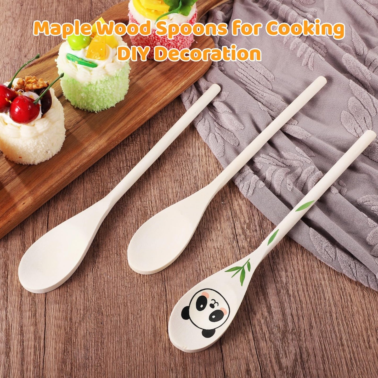 50 PCS Wooden Spoons for Crafts - 9.8 Inches Kitchen Wooden Spoons for Crafts, Long Handle Wood Spoons Oval Wood Mixing Spoons Baking Mixing Serving Craft Utensils