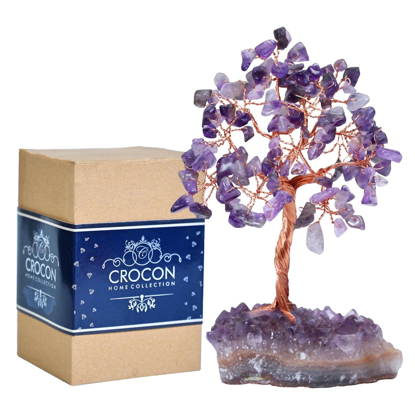 Crocon® Amethyst Crystals Tree with Cluster Base Tree of Life, Birthday Gifts for Women, Men Decor for Shelf, Sister Gift, Birthday Gifts for Mom, Cute Home Office Decor Purple Housewarming Present