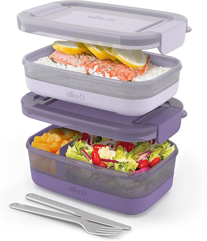 Ello 2-Pack Bento Box Lunch Stack Plastic Food Storage Container | Leak-Proof