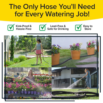 Pocket Hose Silver Bullet 50 ft Turbo Shot Nozzle Multiple Spray Patterns Expandable Garden Hose 3/4 in Solid Aluminum Fittings Lead-Free Lightweight and No-Kink,Black