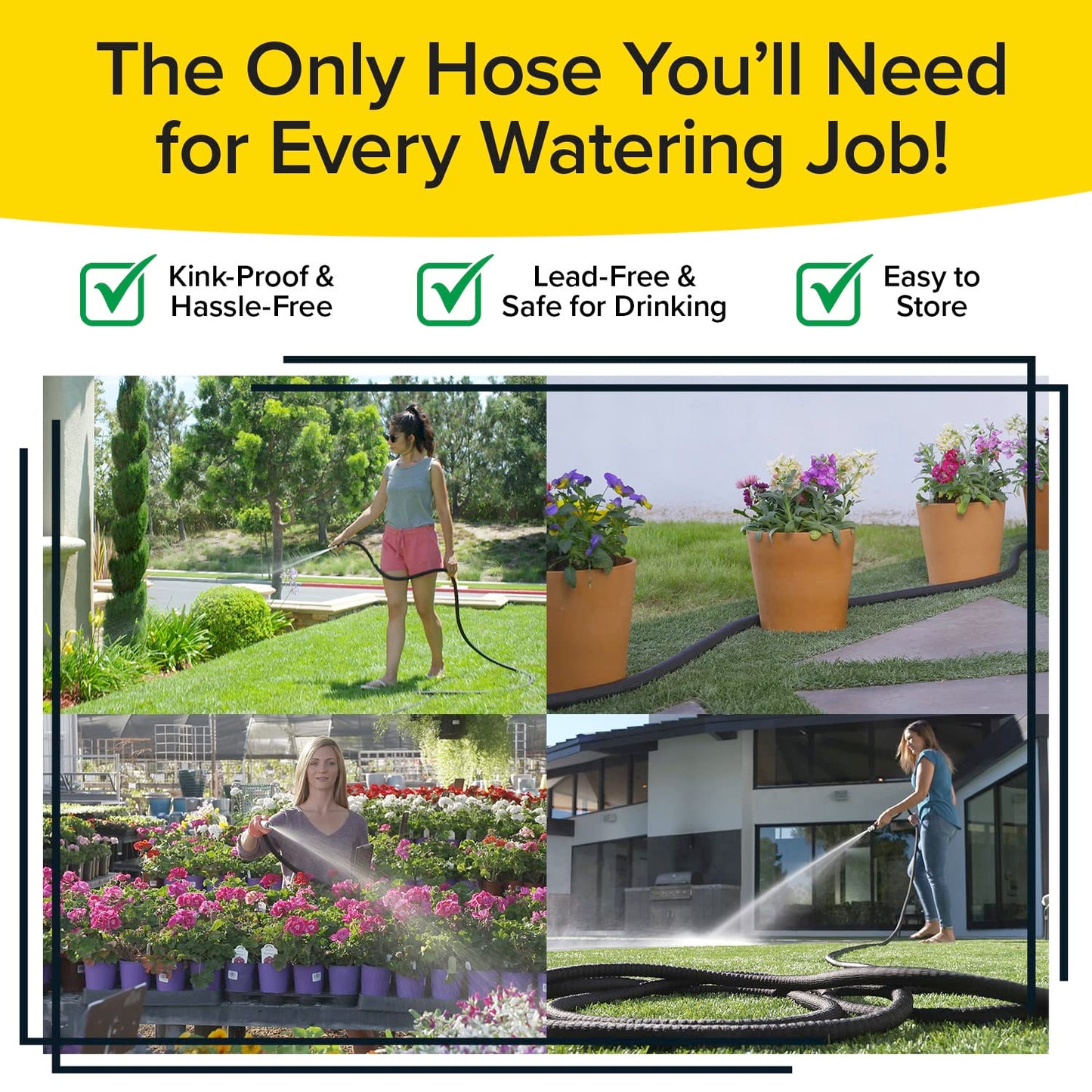 Pocket Hose Silver Bullet 25 ft Turbo Shot Nozzle Multiple Spray Patterns Expandable Garden Hose 3/4 in Solid Aluminum Fittings Lead-Free Lightweight and No-Kink