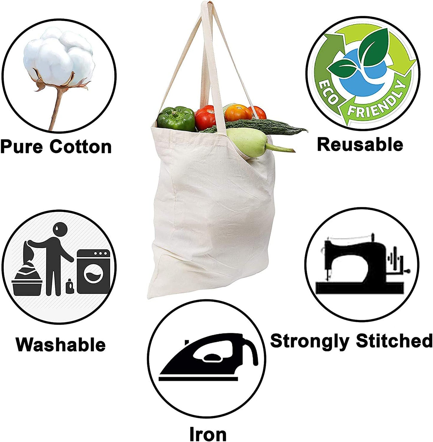 CENTRIX Natural Cotton 10 pack 15 X 16 inch reusable grocery bags, 5.5 oz cotton canvas tote, eco friendly super strong washable great choice for promotion branding and gift