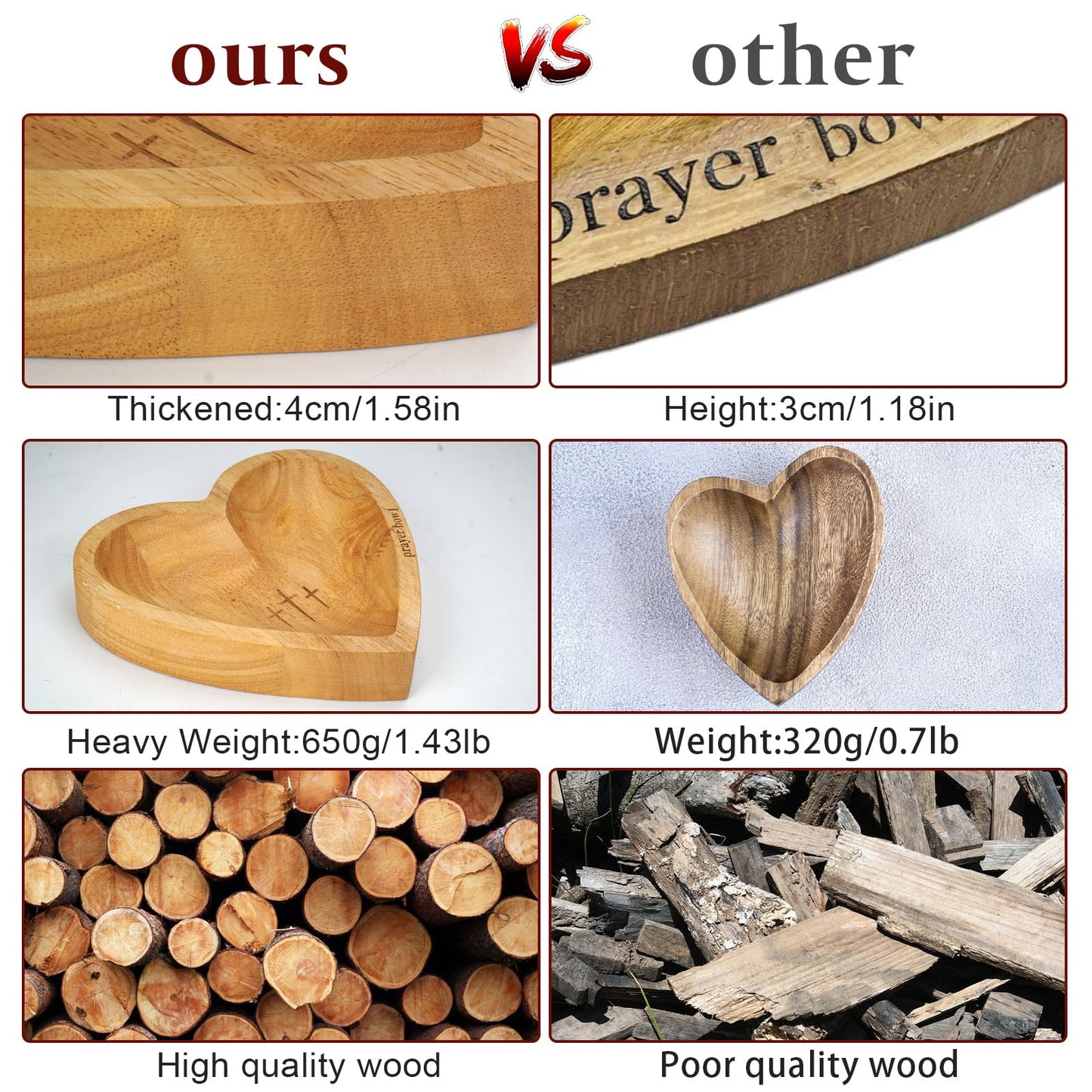 MaiQidd Heart Prayer Bowl,Heart Shaped Wooden Bowl,Wood Decorative Bowls