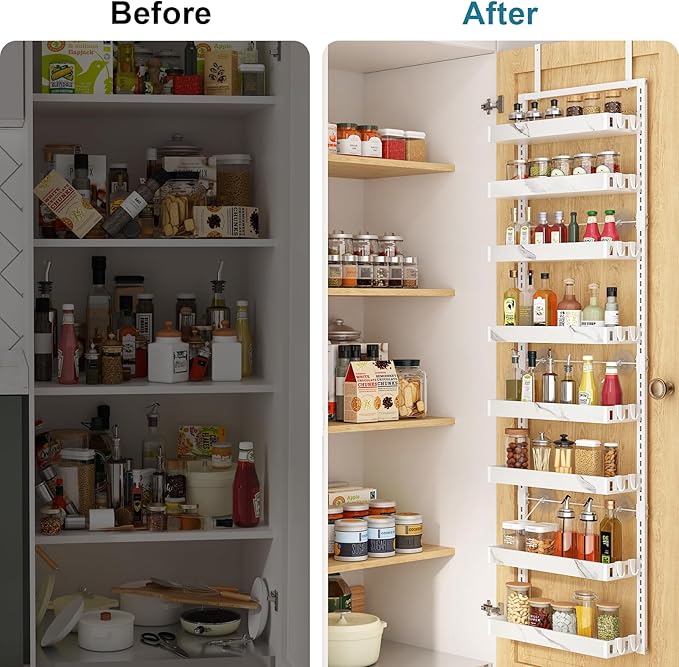 bukfen Over the Door Pantry Organizer, 8-Tier Adjustable Basket Kitchen Pantry