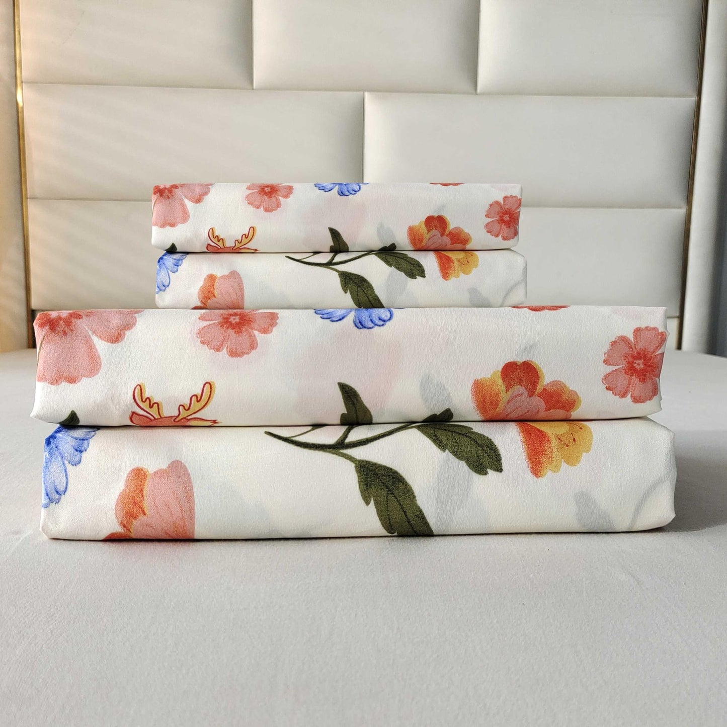 SDIII Reindeer and Floral Full Size Fitted Sheet with 2 Pillowcases, Deep Pocket Soft Microfiber Fawn and Floral Full Size Sheet All Season